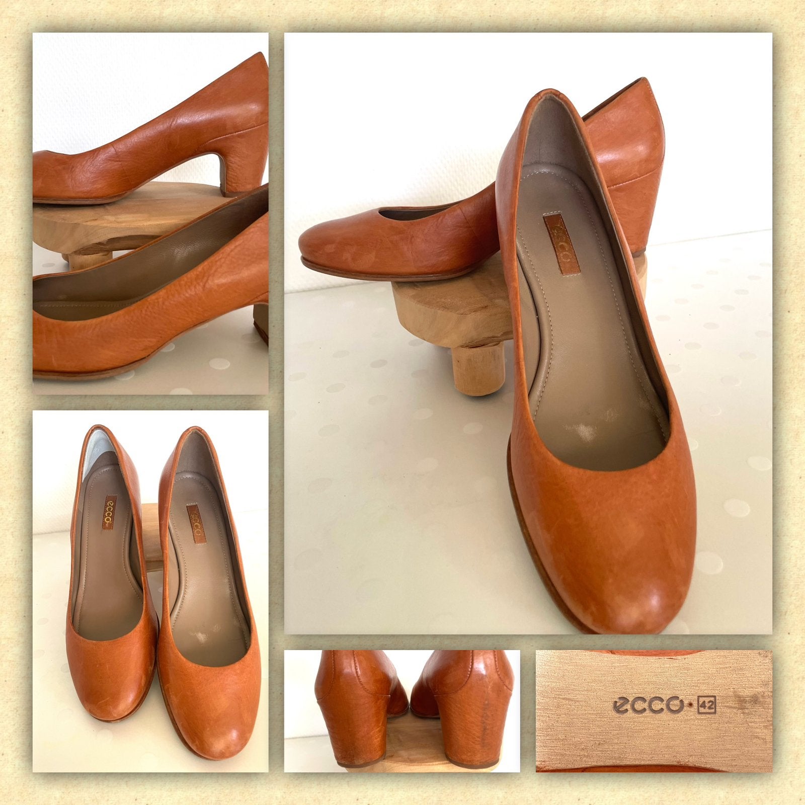 Ecco pumps maat 42. Cognac leer, Ophalen of Verzenden, Zo goed als nieuw, Bruin