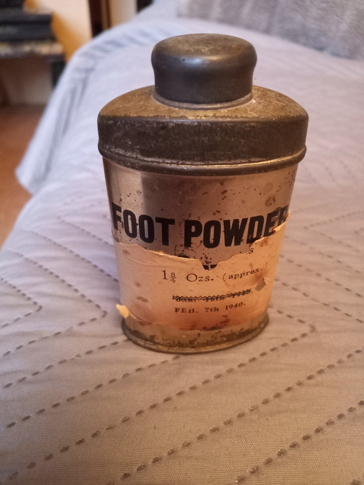 Zeldzaam Vintage 'Foot Powder' Blikje - 7 Februari 1940, Verzamelen, Ophalen of Verzenden, Gebruikt, Overige