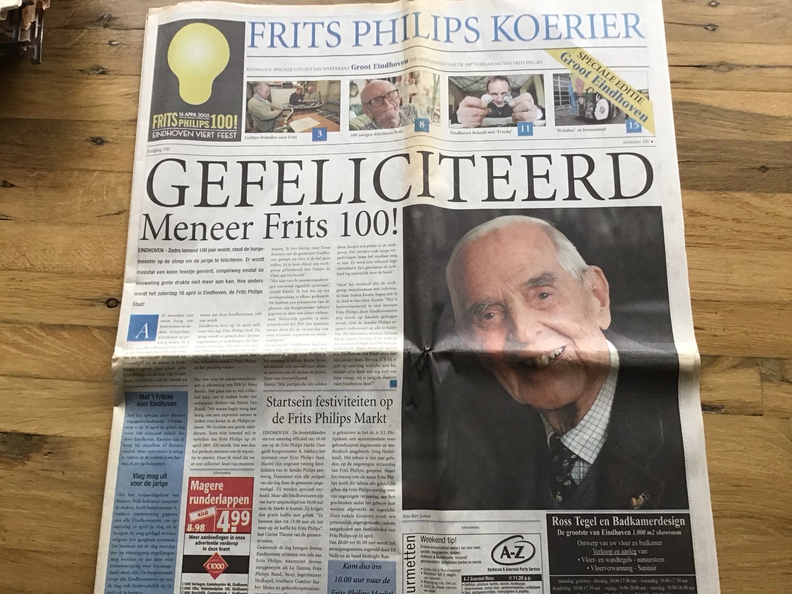 Frits Philips 100 jaar - Speciale uitgave Groot Eindhoven, Ophalen of Verzenden, Gelezen, Krant