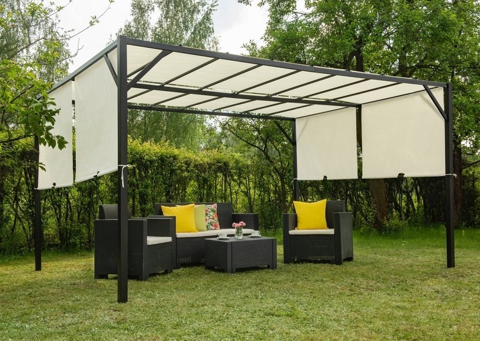 Metalen Terraspergola Santorini 3x4m Crème, Tuin en Terras, Overkappingen, Ophalen, Nieuw, Tuinpaviljoen