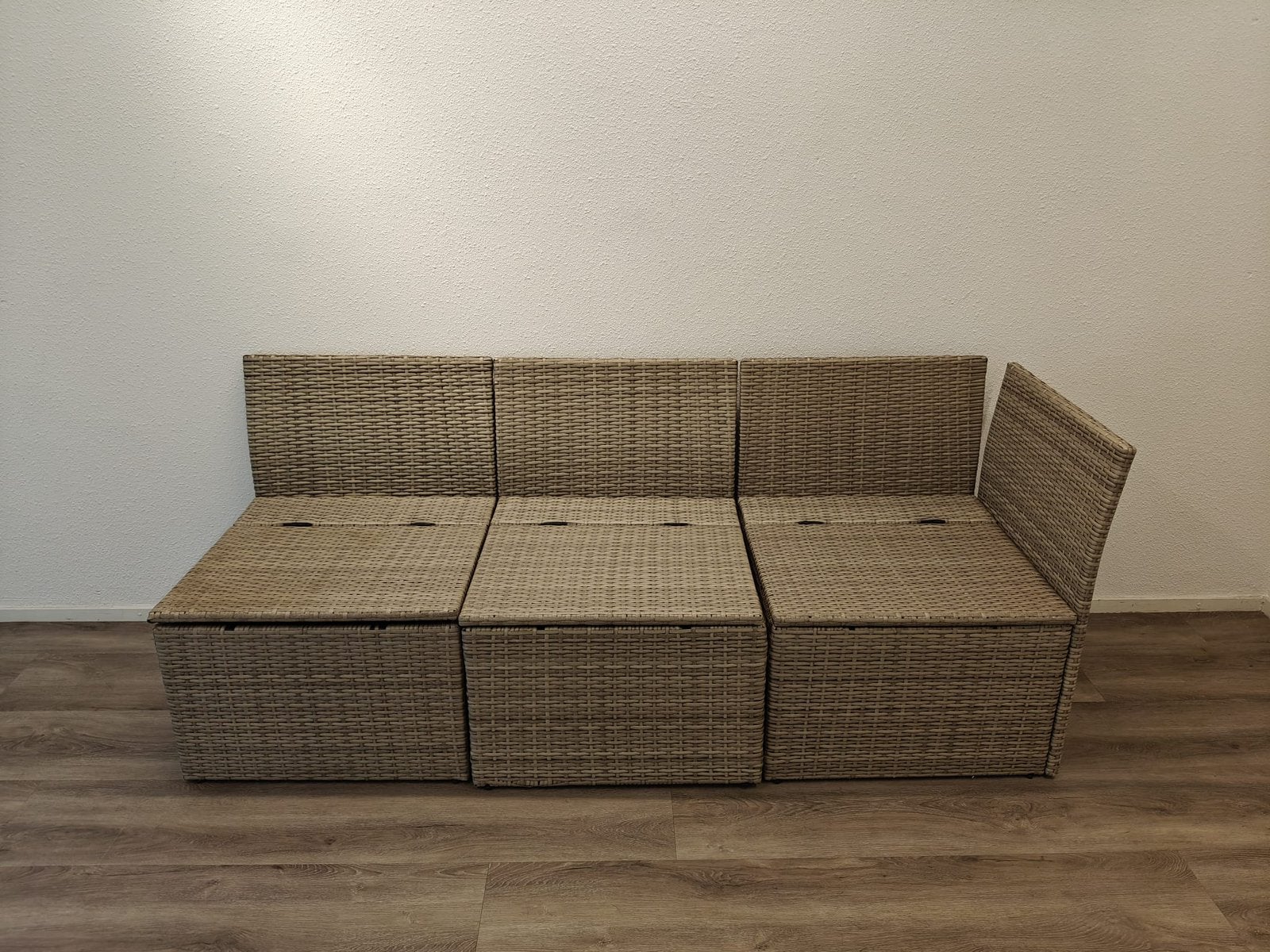 VidaXL Rattan bank met opslagruimte beige zonder kussens, Ophalen, Gebruikt