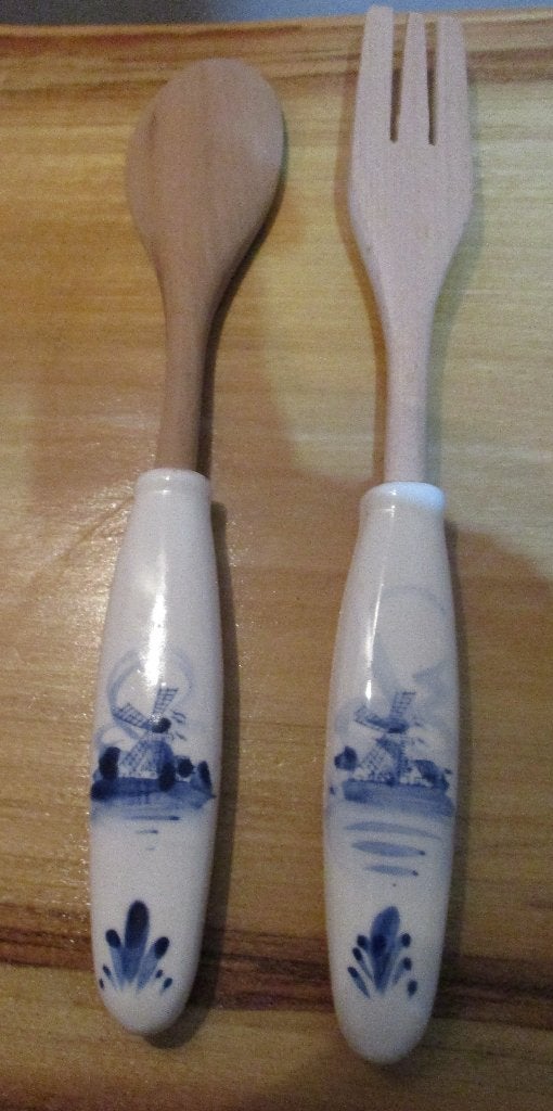 DELFTS BLAUWE HOUTEN LEPEL & VORK - 27½ cm., Verzenden
