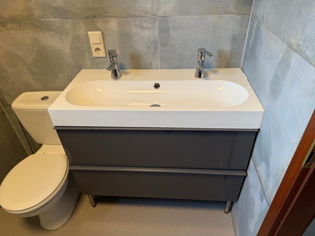 Ikea Godmorgen badmeubel 100x47x58cm met Bradviken wasbak, Ophalen, 50 tot 100 cm, Zo goed als nieuw, Minder dan 100 cm