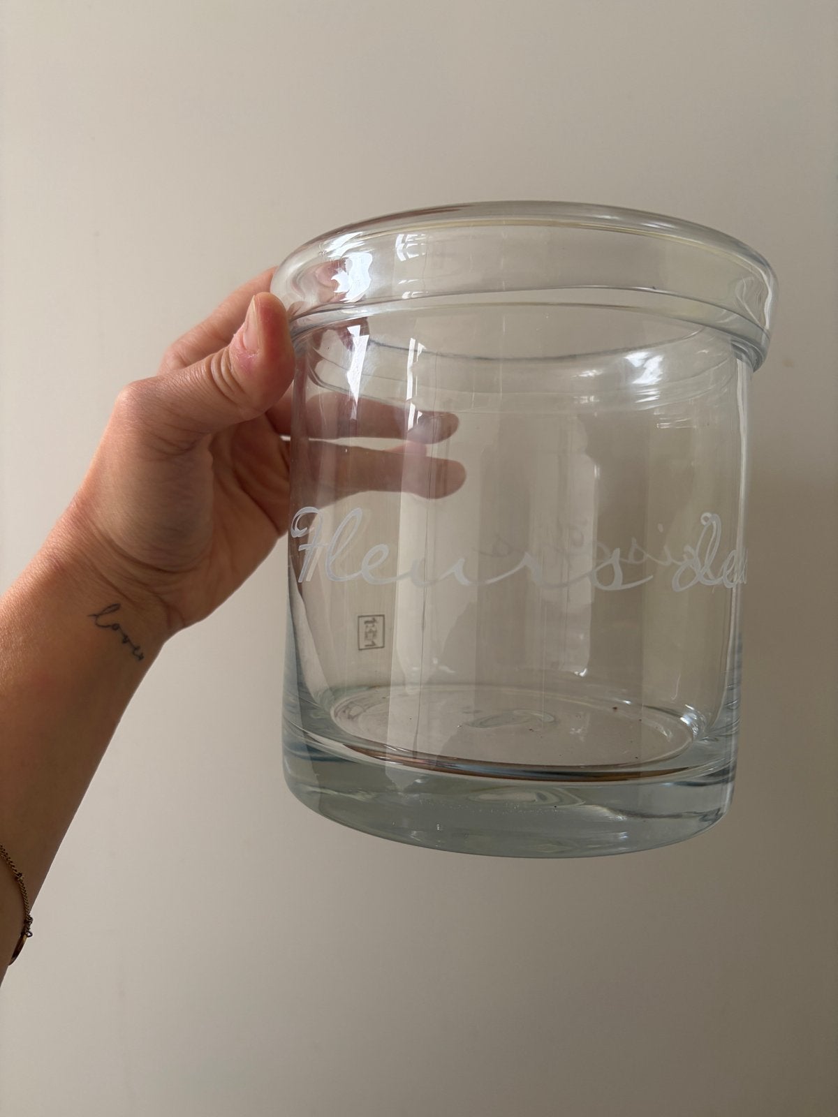 Riviera Maison Fleurs des Saisons glazen pot, Ophalen of Verzenden, Zo goed als nieuw, Glas, Landelijk