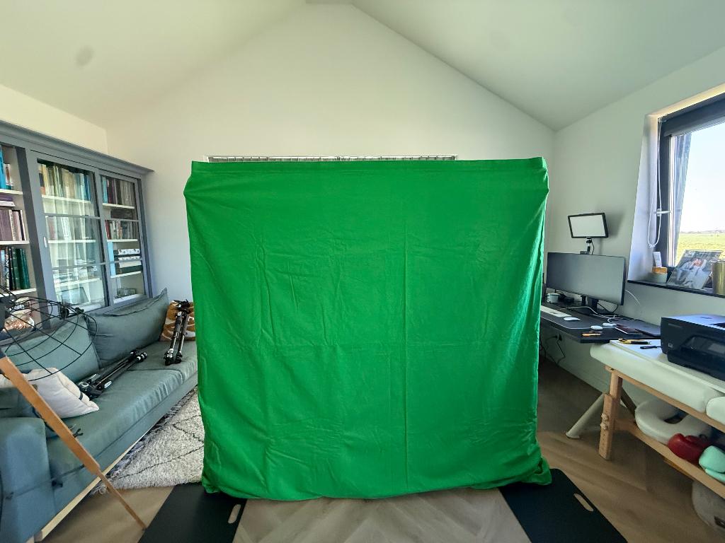 Wentex Green Screen 2,9x4m + professionele stellage, Ophalen, Zo goed als nieuw, Achtergrond