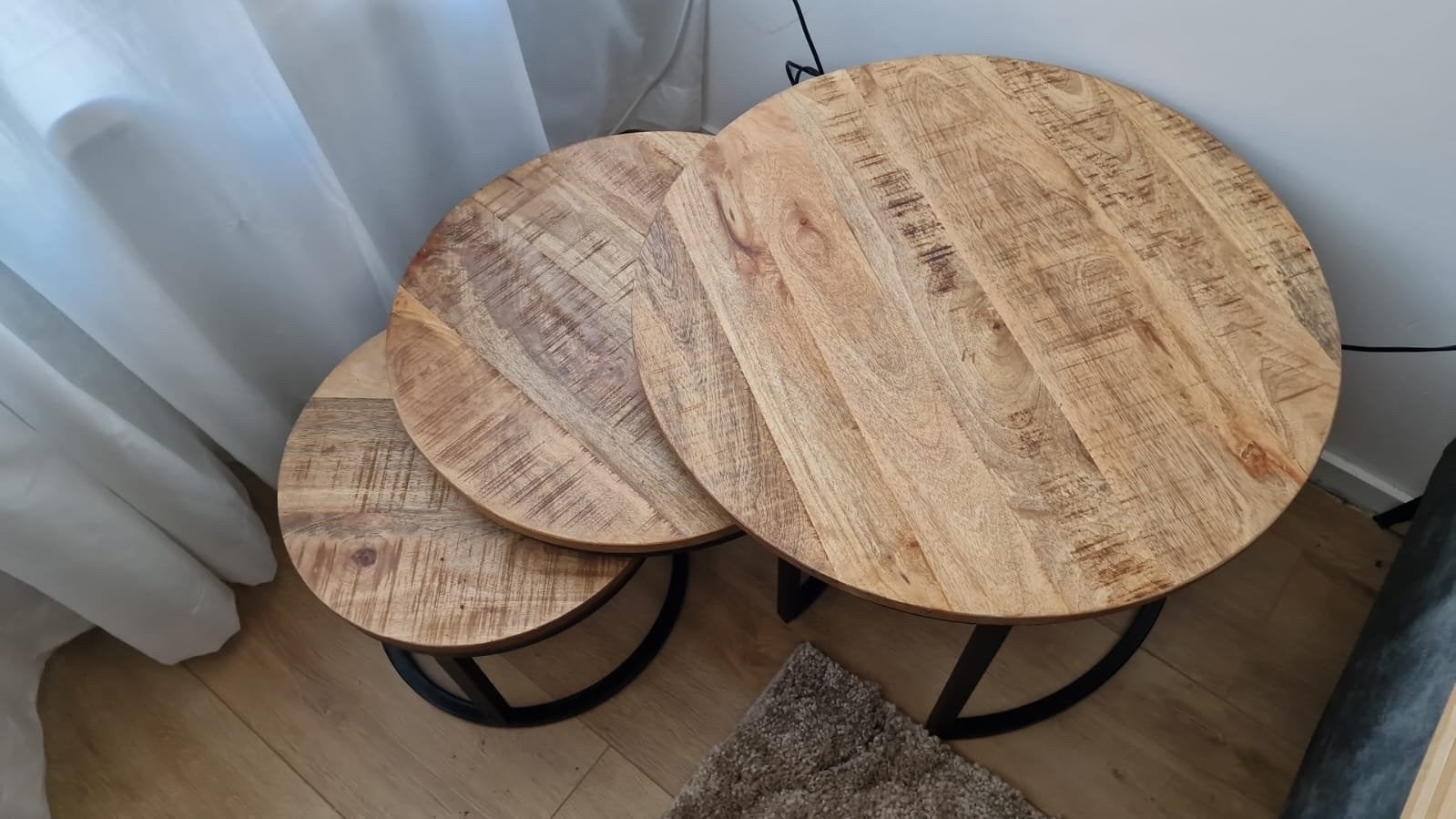 Set van 3 Mango Houten Salontafels - Rond, Ophalen, Minder dan 45 cm, Gebruikt, Rond