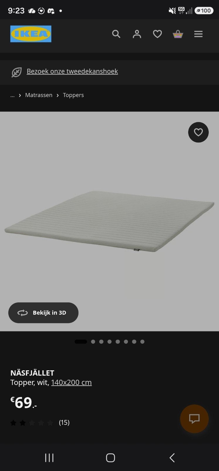 IKEA NÄSFJÄLLET matras topper 140x200 cm, Huis en Inrichting, Slaapkamer | Matrassen en Bedbodems, Ophalen, Tweepersoons, 140 cm