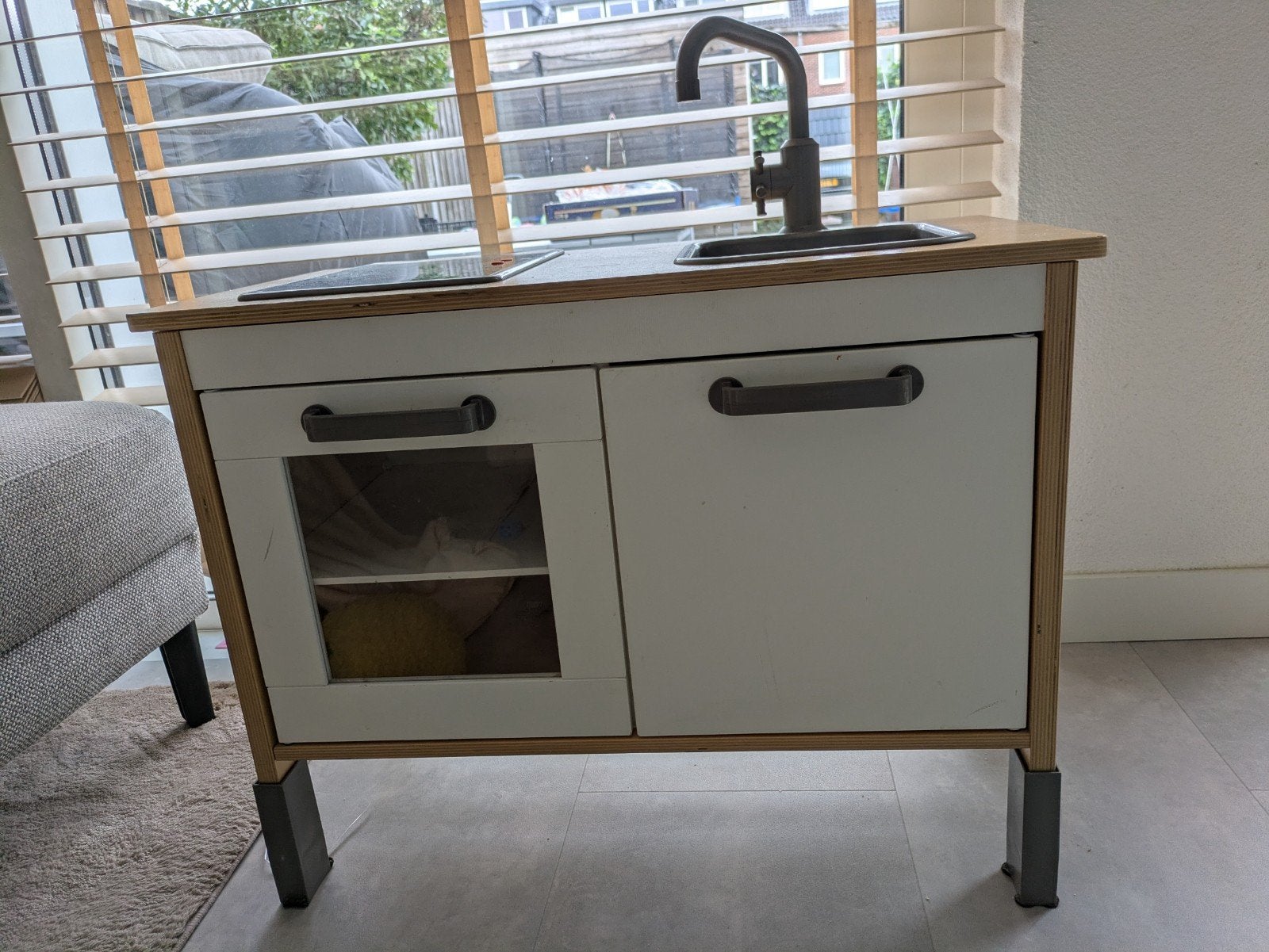 Houten speelgoedkeuken met kookplaat en wasbak, Ophalen of Verzenden, Gebruikt, Hout, Speelkeuken