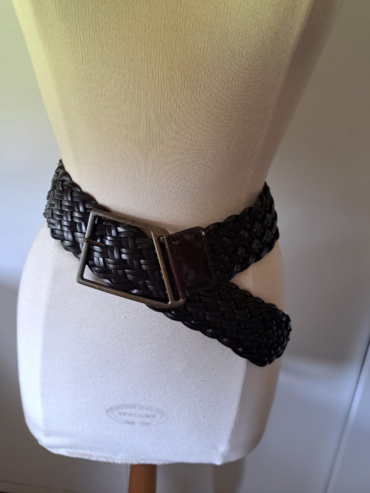 Brede gevlochten leren riem 6 cm Asymmetrische heupriem, 80 tot 90 cm, 5 cm of meer, Tailleriem, Ophalen of Verzenden