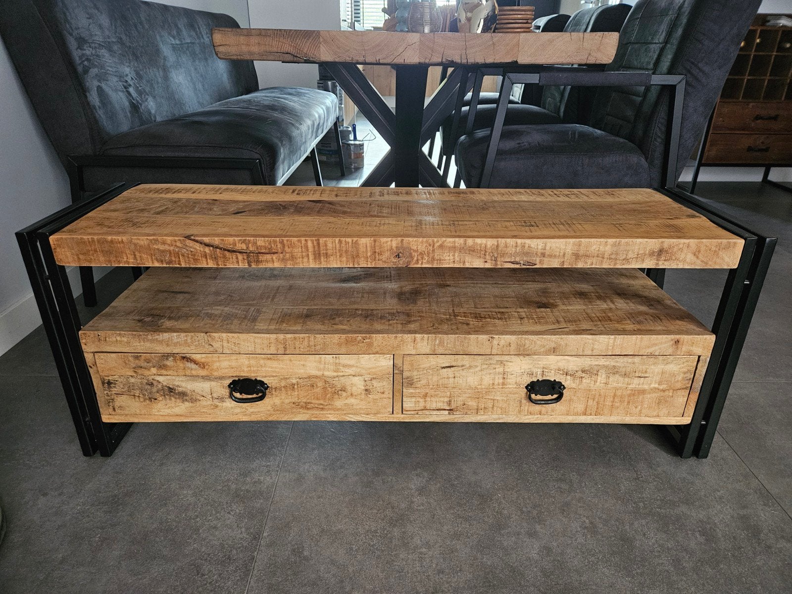 Mango Houten TV Meubel met Lades - Industrieel Design, 100 tot 150 cm, Zo goed als nieuw, Minder dan 100 cm, 25 tot 50 cm