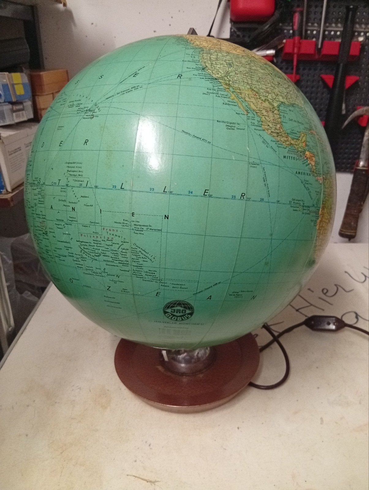 Vintage glazen JRO Globus Wereldbol met Verlichting, Ophalen of Verzenden