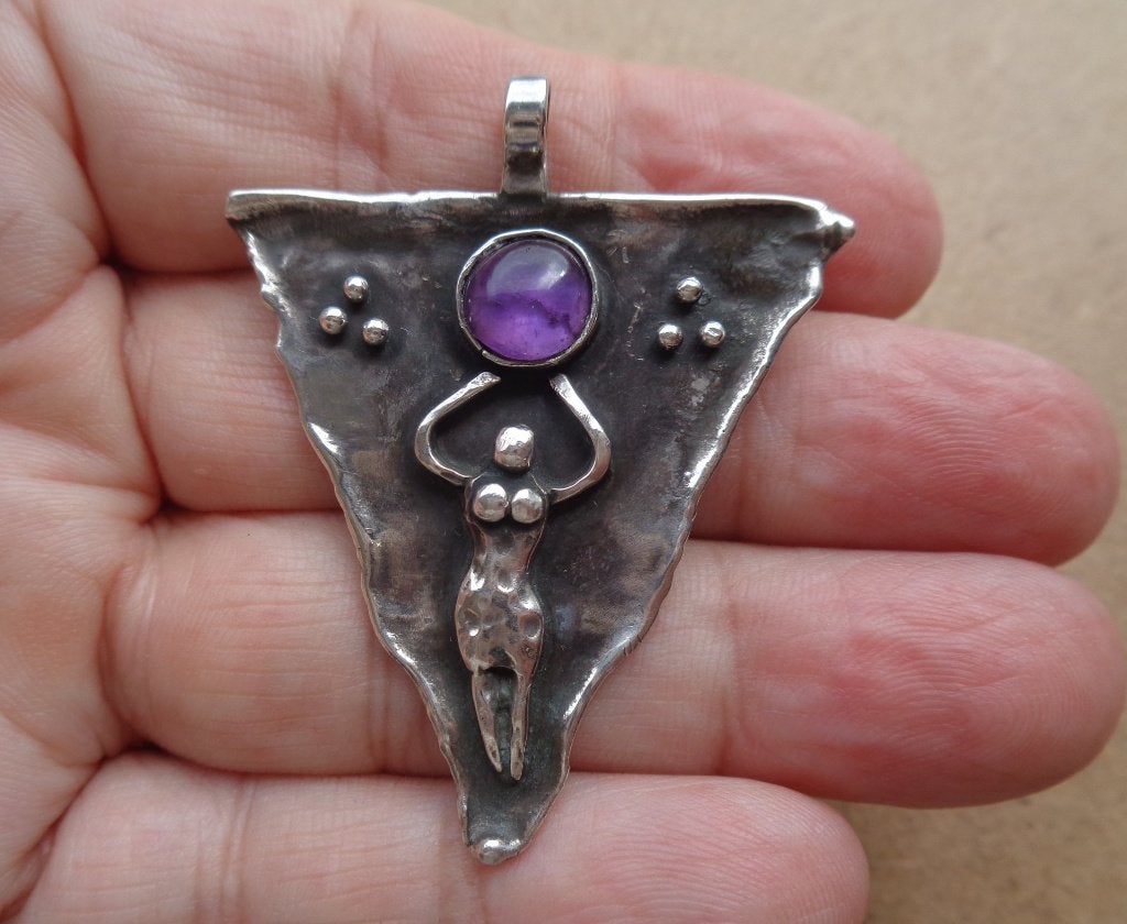 zilveren hanger Gaia godin met amethist [073], Verzenden, Zo goed als nieuw, Met edelsteen, Zilver