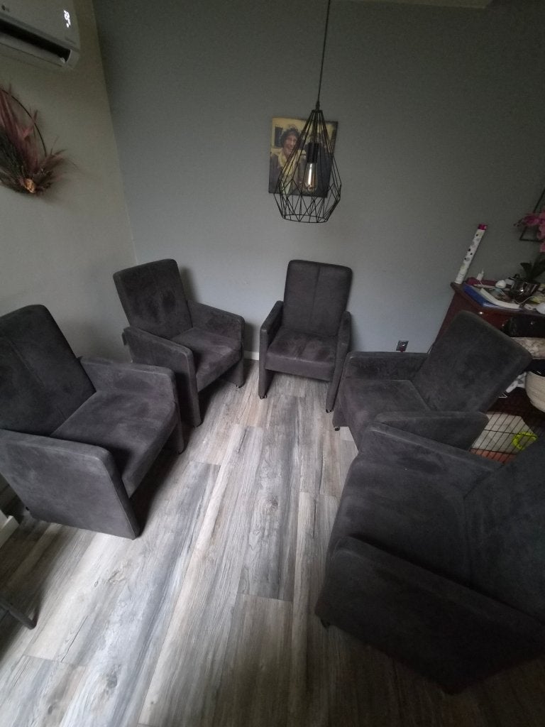 5 luxe Goossens eetkamerstoelen met wieltjes – grijs, Huis en Inrichting, Stoelen, Ophalen, Gebruikt, Vijf, Zes of meer stoelen