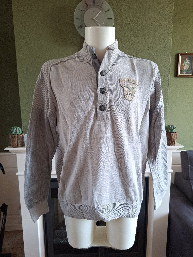 PME Legend Pall Mall licht grijze trui met knopen XL, Kleding | Heren, Truien en Vesten, Verzenden, Maat 56/58 (XL), Zo goed als nieuw