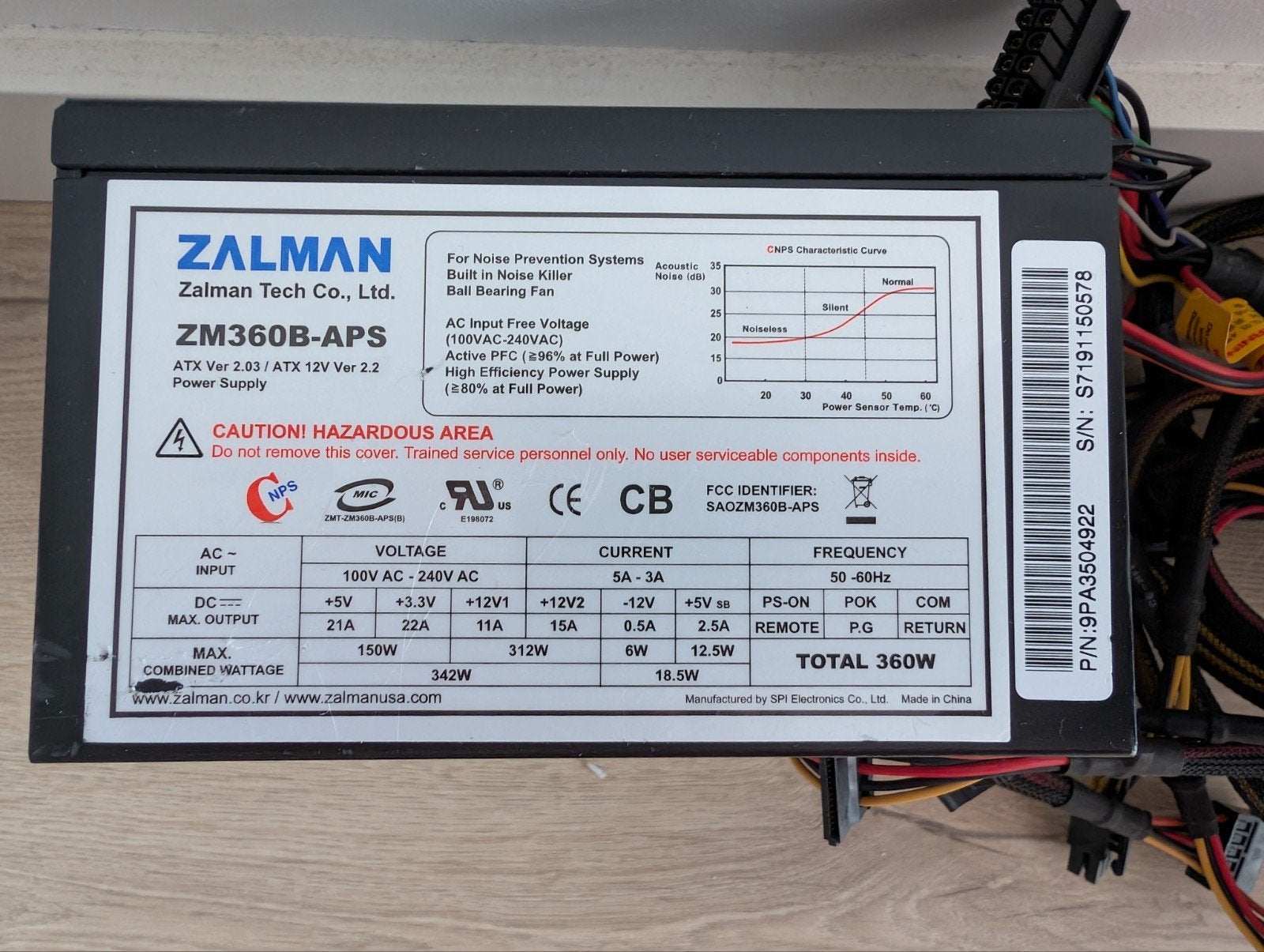 Zalman ZM360B-APS PC Voeding 360W, Ophalen of Verzenden, Zo goed als nieuw