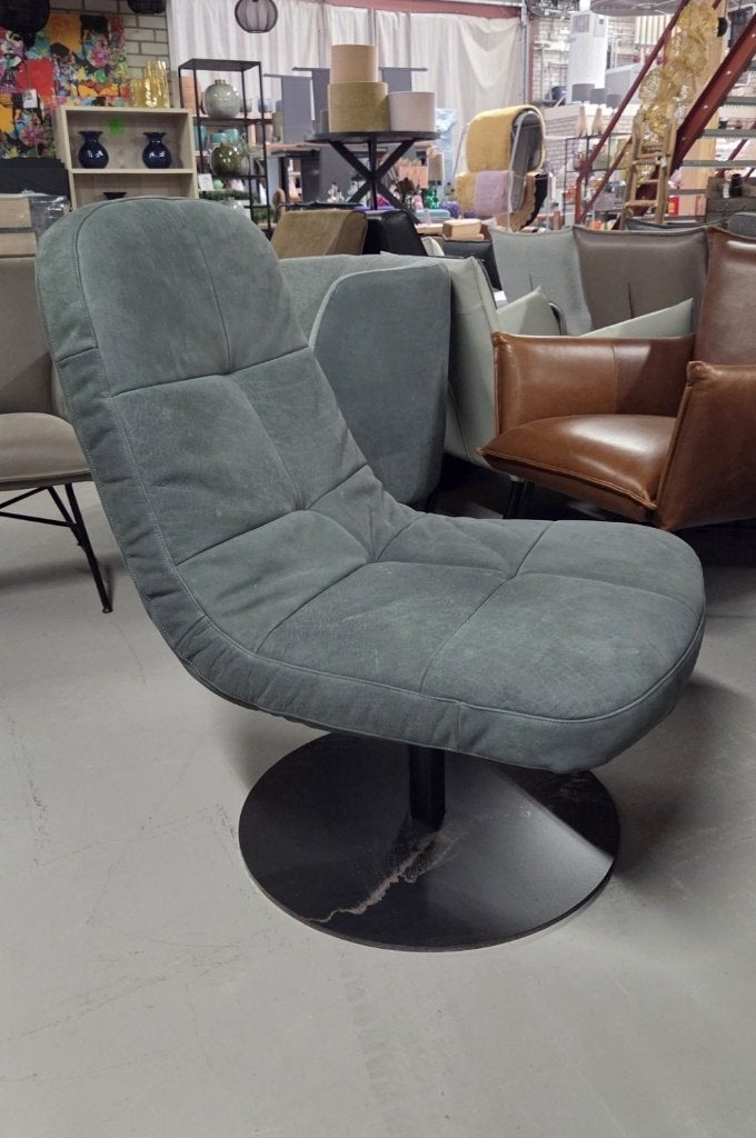 Luxe fauteuil LUSH Jess Design metaal echt leer draaibaar, Ophalen, 75 tot 100 cm, Zo goed als nieuw, Metaal