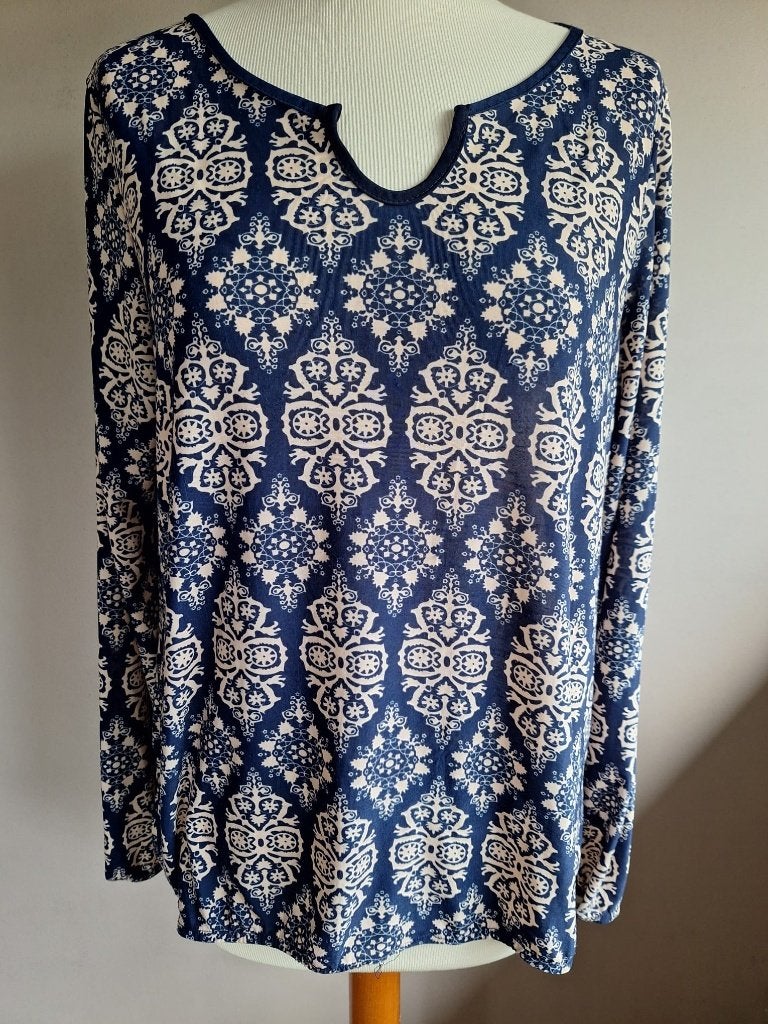 Nieuwe blauwe stretch top print, maat M/L, Maat 38/40 (M), Blauw, Nieuw, Ophalen of Verzenden