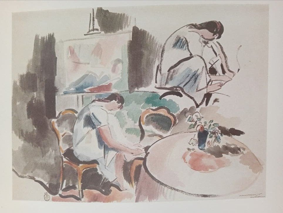Rik Wouters offset prent uit 1954 - Vrouw aan tafel, Antiek en Kunst, Ophalen of Verzenden