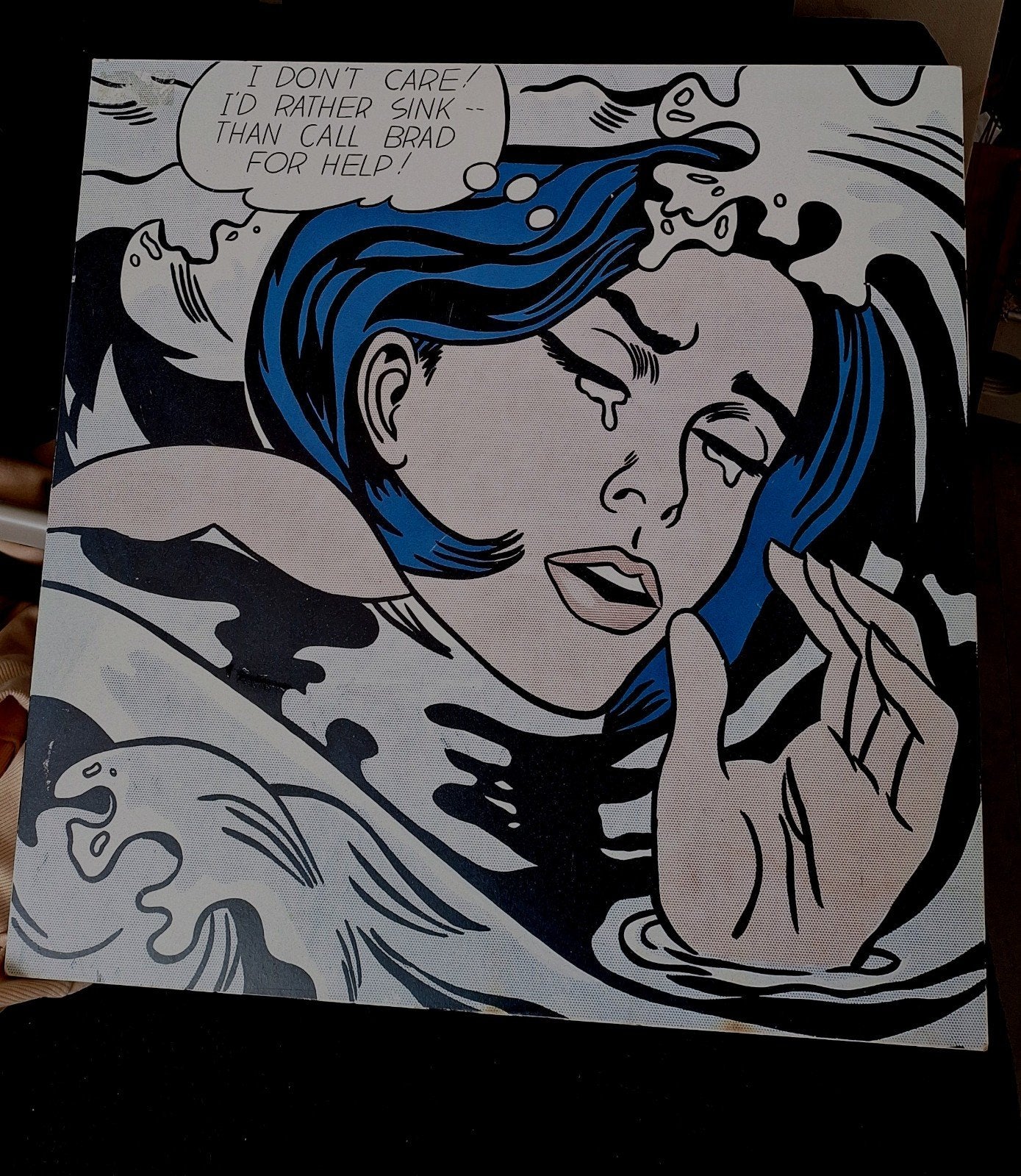 Roy Lichtenstein Pop Art Canvas - 'I Don't Care!', Ophalen, Print, Textiel, Stripfiguren/cartoons