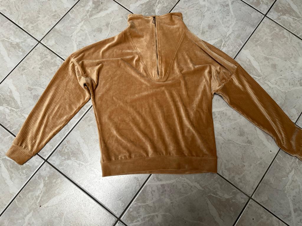 geribbelde trui met rits, Ophalen, Gedragen, Maat 38/40 (M), Beige