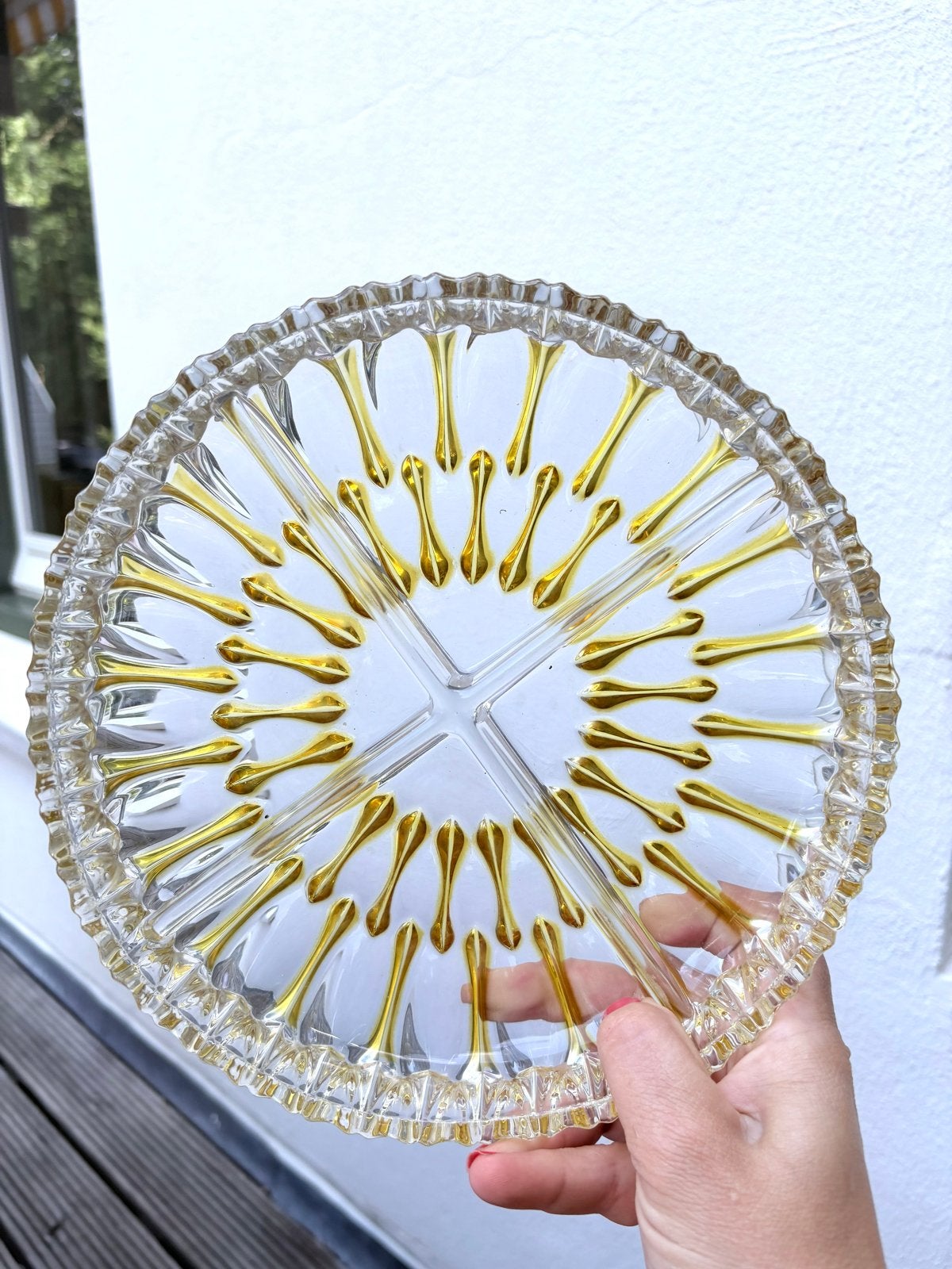 Vintage glazen schaal 4 vakken walther kristal glas retro, Ophalen of Verzenden