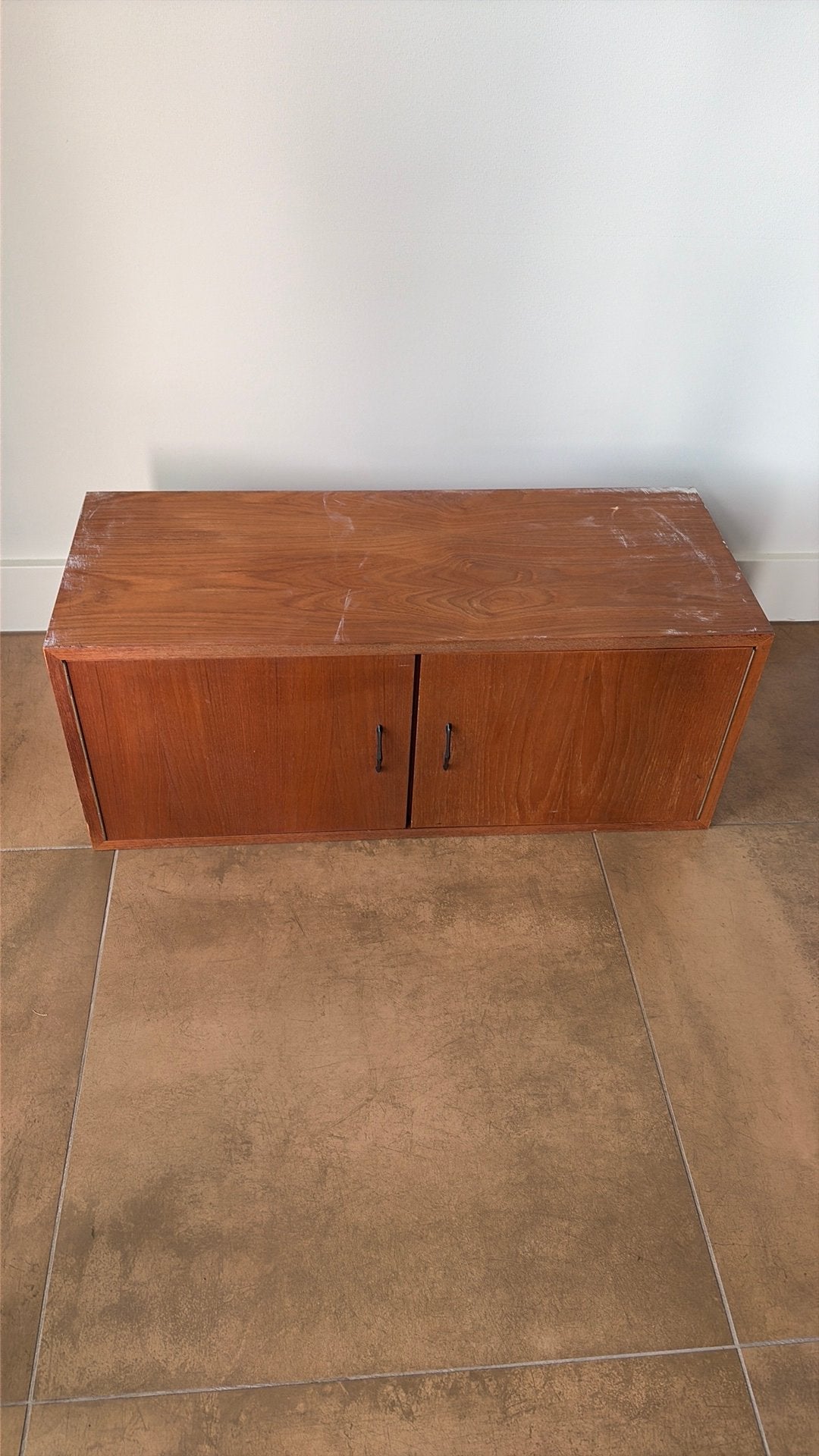 Mid century teak wandkastje, Ophalen, Gebruikt, Mid century modern vintage, 50 tot 100 cm