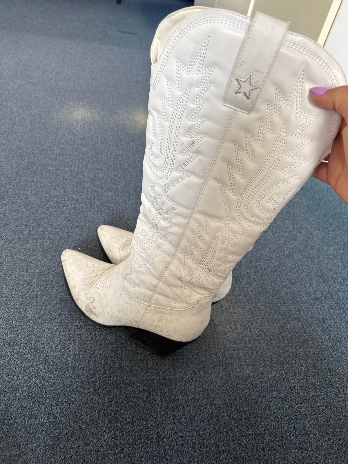 Witte cowboylaarzen met borduursel, Kleding | Dames, Verzenden, Gedragen, Wit, Hoge laarzen