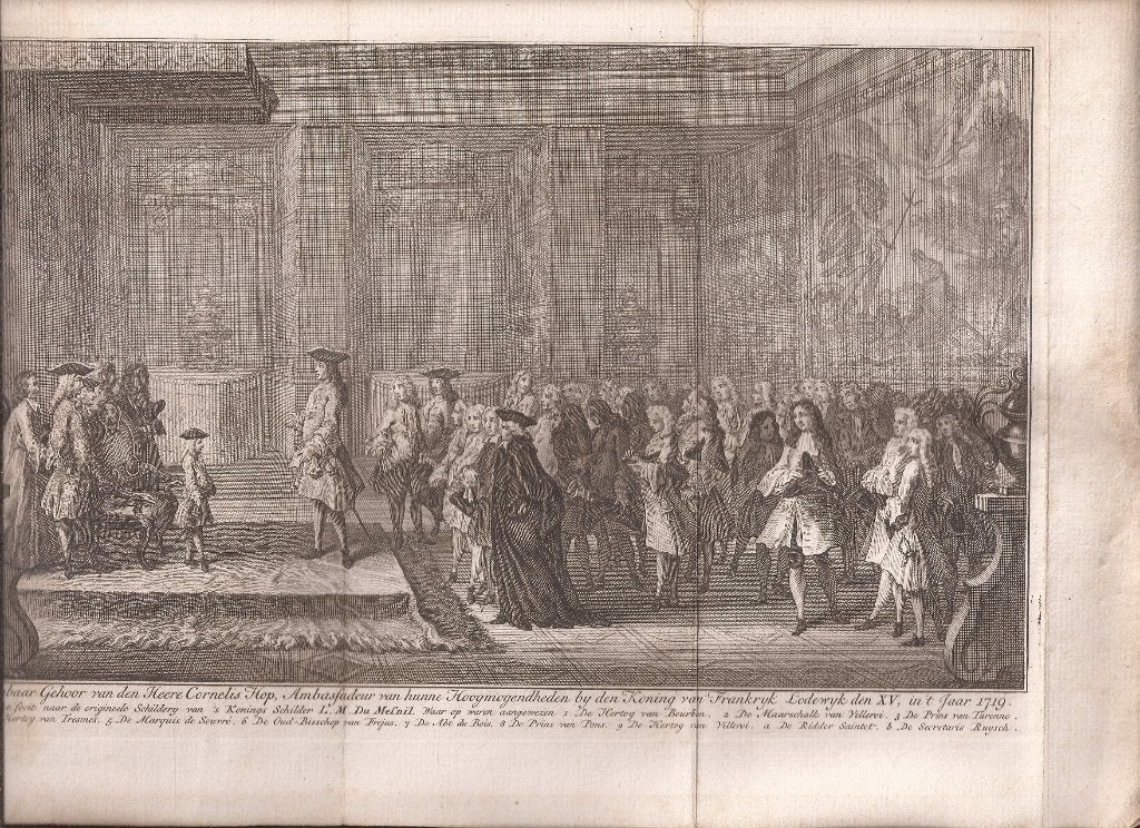 OPENBAAR GEHOOR CORNELIS HOP Ambassadeur bij LODEWYK XV 1719, Antiek en Kunst, 18 cm, Ophalen of Verzenden, 28 cm, 1700 - 1799
