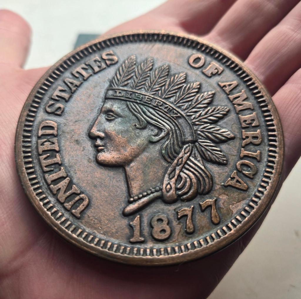 Bronze relief US Oversized 1877 "Indian Head" Penny (Rare), Postzegels en Munten, Ophalen of Verzenden, Brons, Buitenland