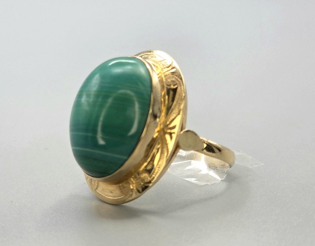 Vintage ring met edelsteen malachiet. 2026/595, Sieraden, Tassen en Uiterlijk, Ringen, ., Ophalen of Verzenden, Zo goed als nieuw