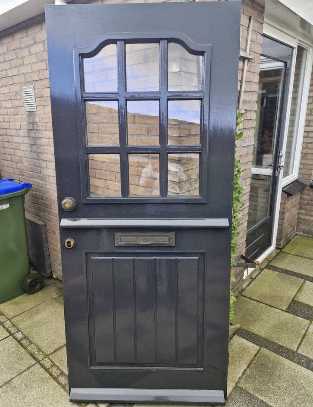 Buitendeur 92x211 met glas en brievenbus, crème/antraciet, Doe-het-zelf en Verbouw, Deuren en Horren, Ophalen, Gebruikt, 80 tot 100 cm