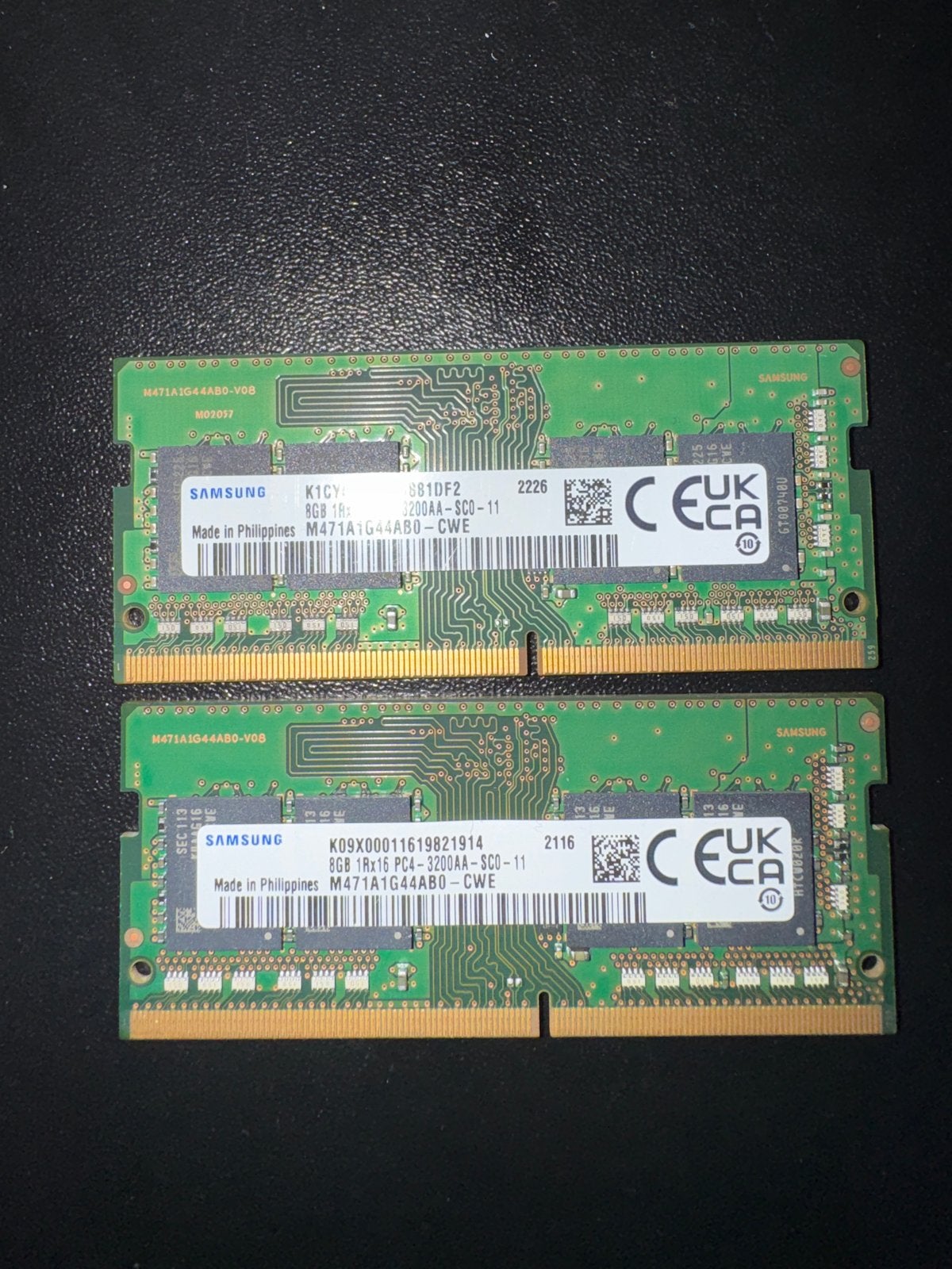 2x Samsung 8GB DDR4 RAM PC4-3200AA Laptop Geheugen, Computers en Software, RAM geheugen, Gebruikt, Laptop, 8 GB, DDR4, Ophalen of Verzenden