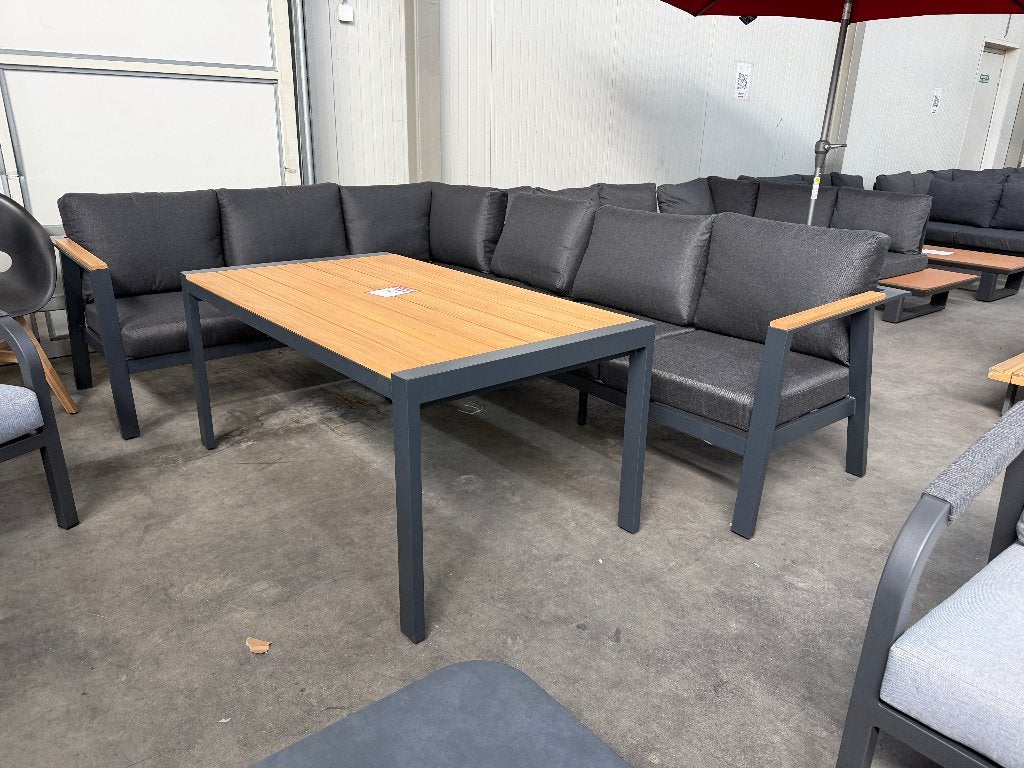 Gerona dining hoek loungeset | alu + teakhout | 263x203cm, Ophalen, Aston Martinlaan 36, 6 zitplaatsen, Teakhout