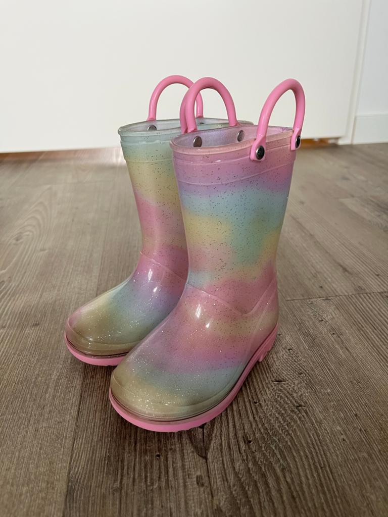 Regenboog glitter regenlaarzen maat 23, Ophalen of Verzenden, Gebruikt, Meisje, Laarzen