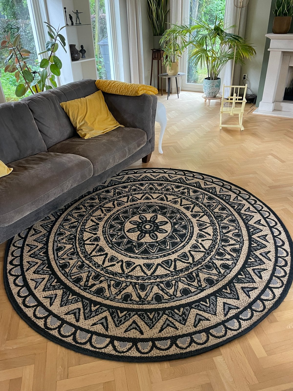 Rond vloerkleed sisal look 200 cm doorsnee, Ophalen, Gebruikt, Zwart, Rond