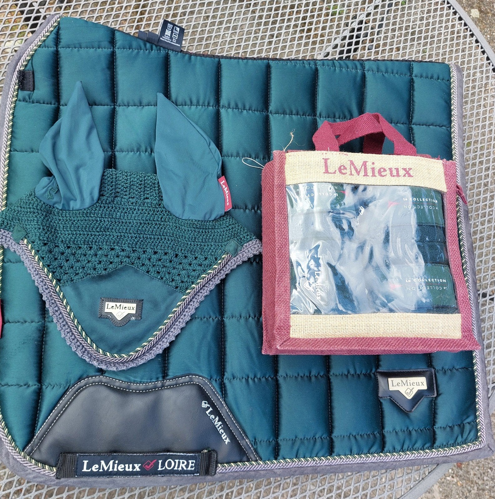 Lemieux loire set: dekje, bandages en oren netje, Dieren en Toebehoren, Ophalen of Verzenden, Groen, Dressuurdekje, Lemieux