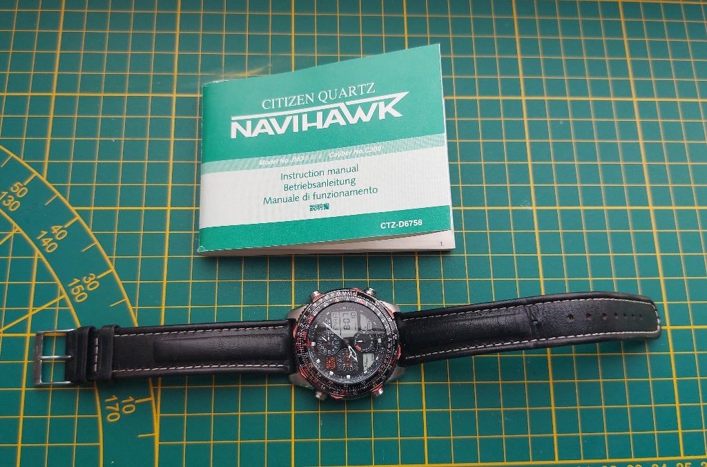 Citizen Navihawk C300 AnaDigi.Volledig werkend, Staal, Ophalen of Verzenden, Leer, Gebruikt
