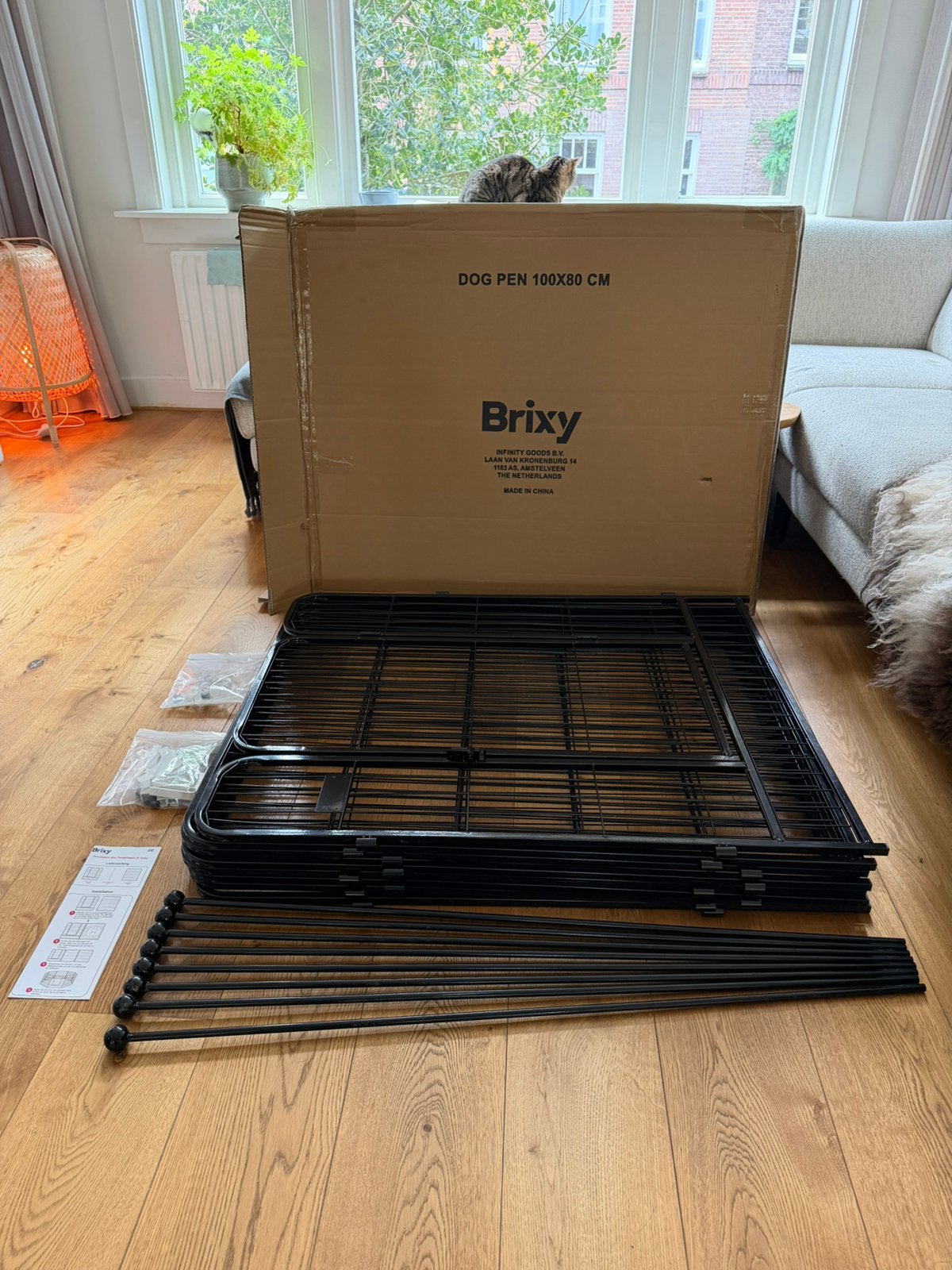 Stalen hondenren/puppyren met deur 100cm hoog, 8 panelen, Dieren en Toebehoren, Ophalen, Zo goed als nieuw
