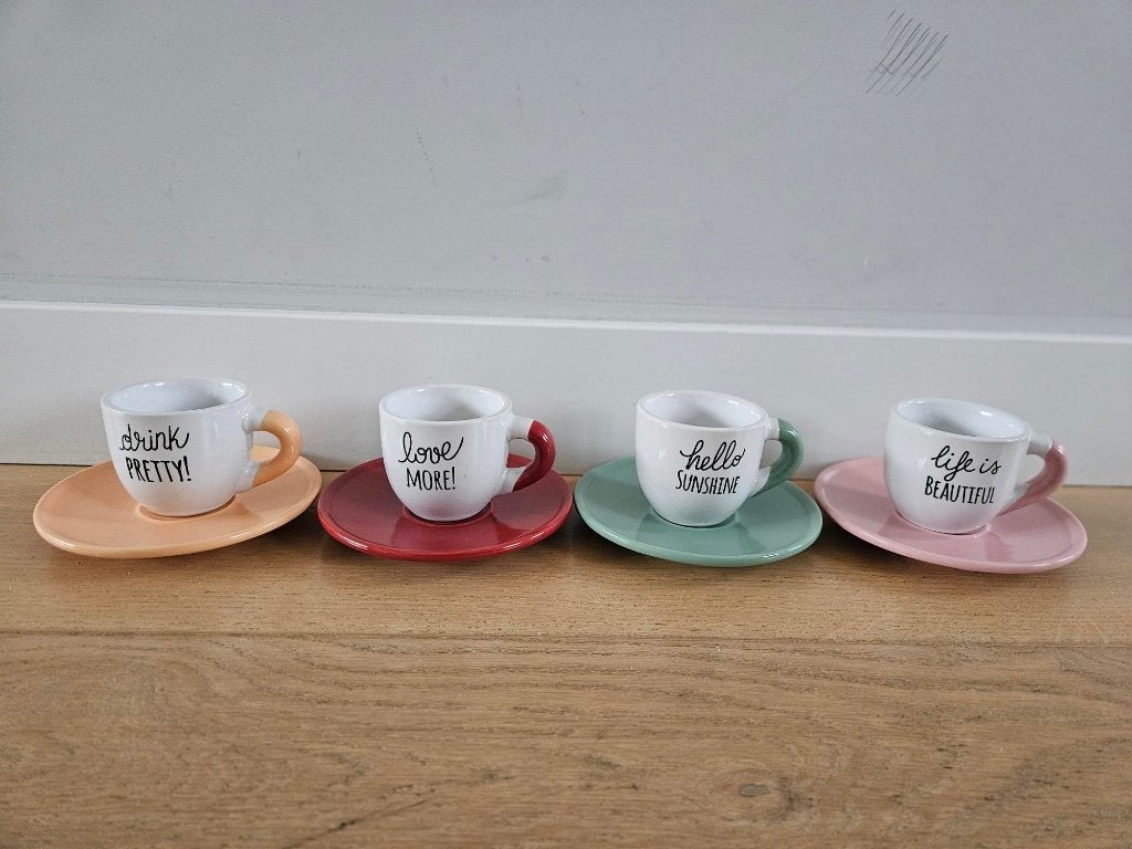 4 espresso kopjes+schotels van Bialetti, Ophalen, Overige merken, Zo goed als nieuw, Overige stijlen