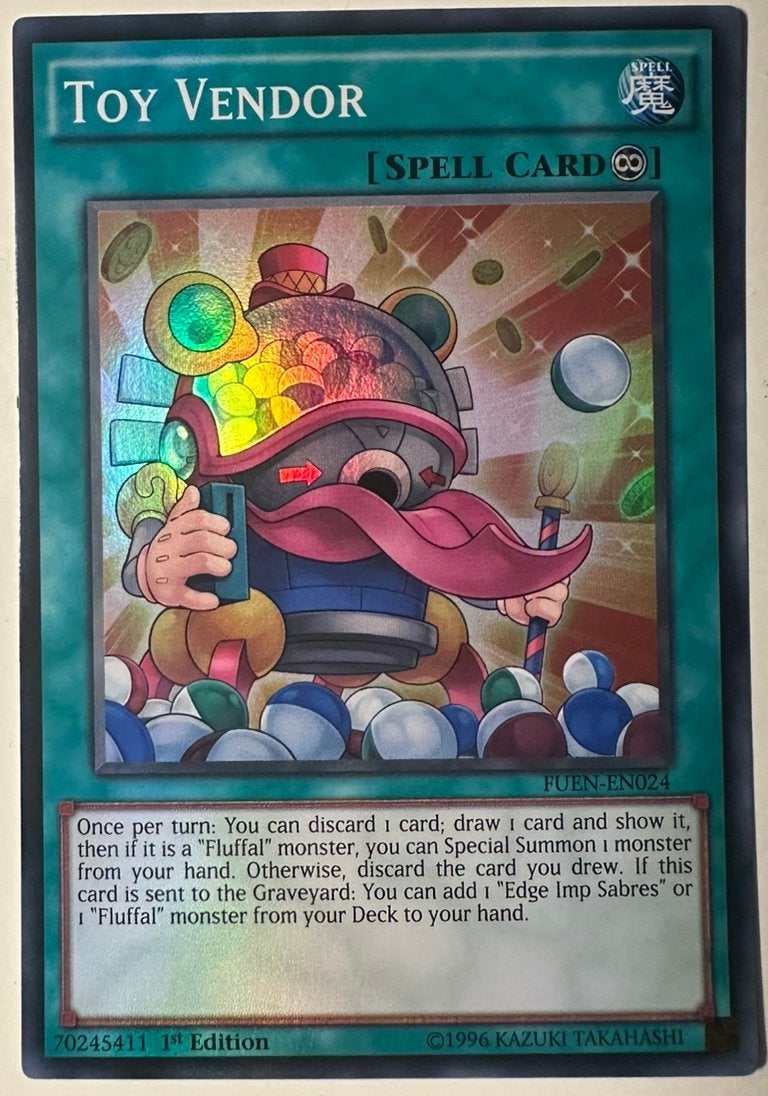 Yu-Gi-Oh! Toy Vendor FUEN 1st Edition !, Ophalen of Verzenden, Zo goed als nieuw, Losse kaart, Foil