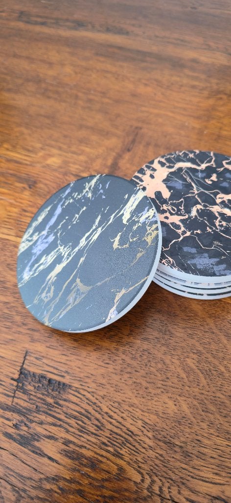 Onderzetters - Rond - Marmer - 10x10 cm - 6 stuks, Huis en Inrichting, Woonaccessoires | Onderzetters, Waterdicht, Goud, Glasonderzetter