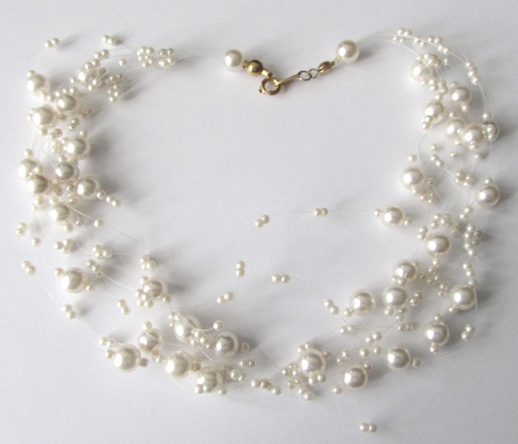 Prachtige Vegan Faux parels kraag ketting Choker Trouwaccess, Sieraden, Tassen en Uiterlijk, Verzenden, Zo goed als nieuw, Overige materialen