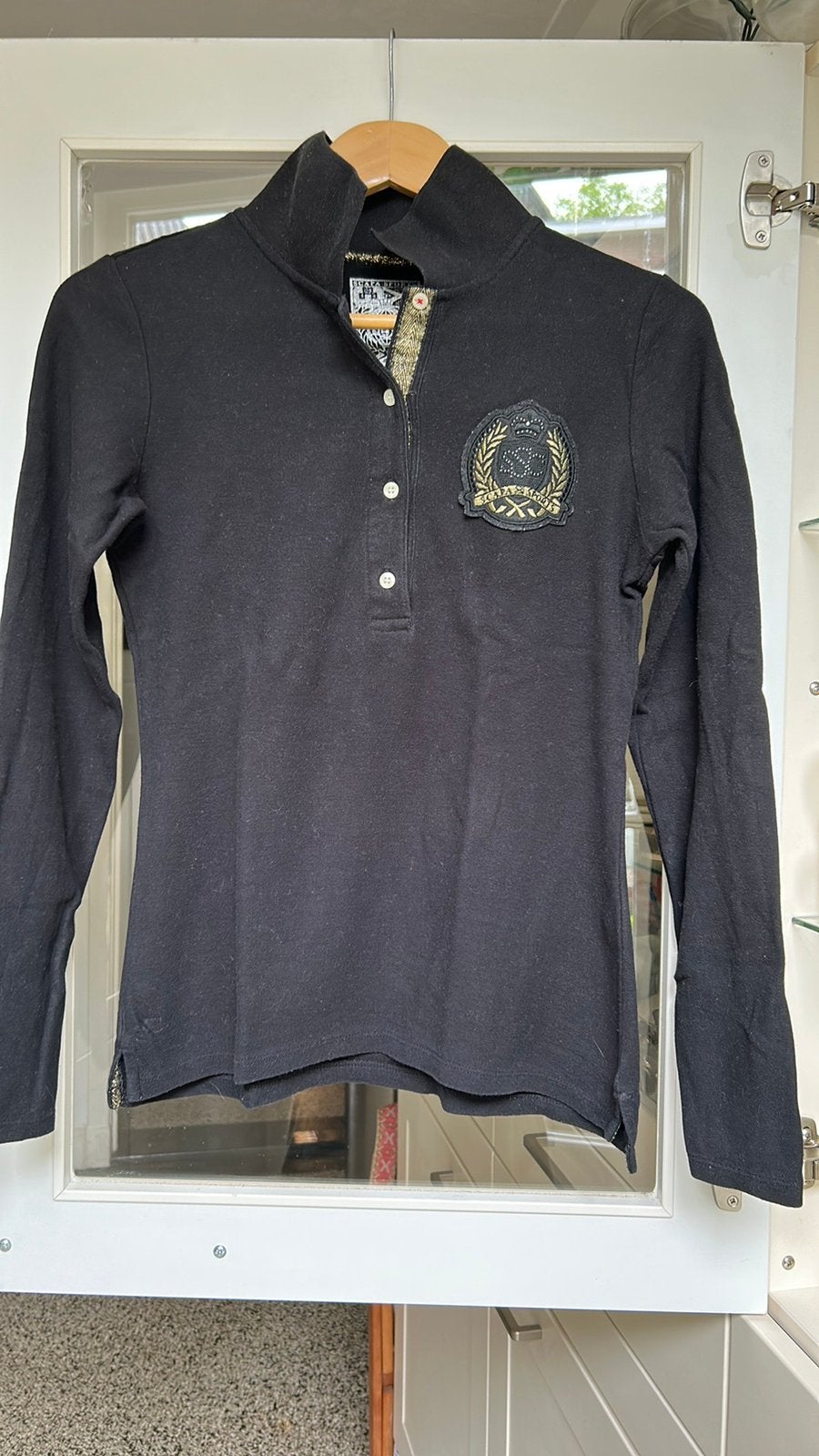 SCAPA zwarte longsleeve polo met goud/zilver print+ strass S, Ophalen of Verzenden, Nieuw, Maat 36 (S), Zwart