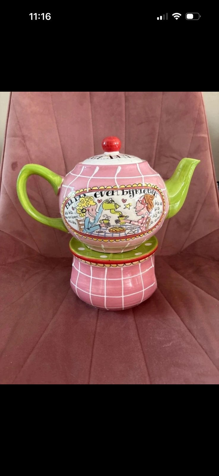 Blond Amsterdam theepot met theelichtje, Ophalen of Verzenden, Zo goed als nieuw, Aardewerk, Overige typen