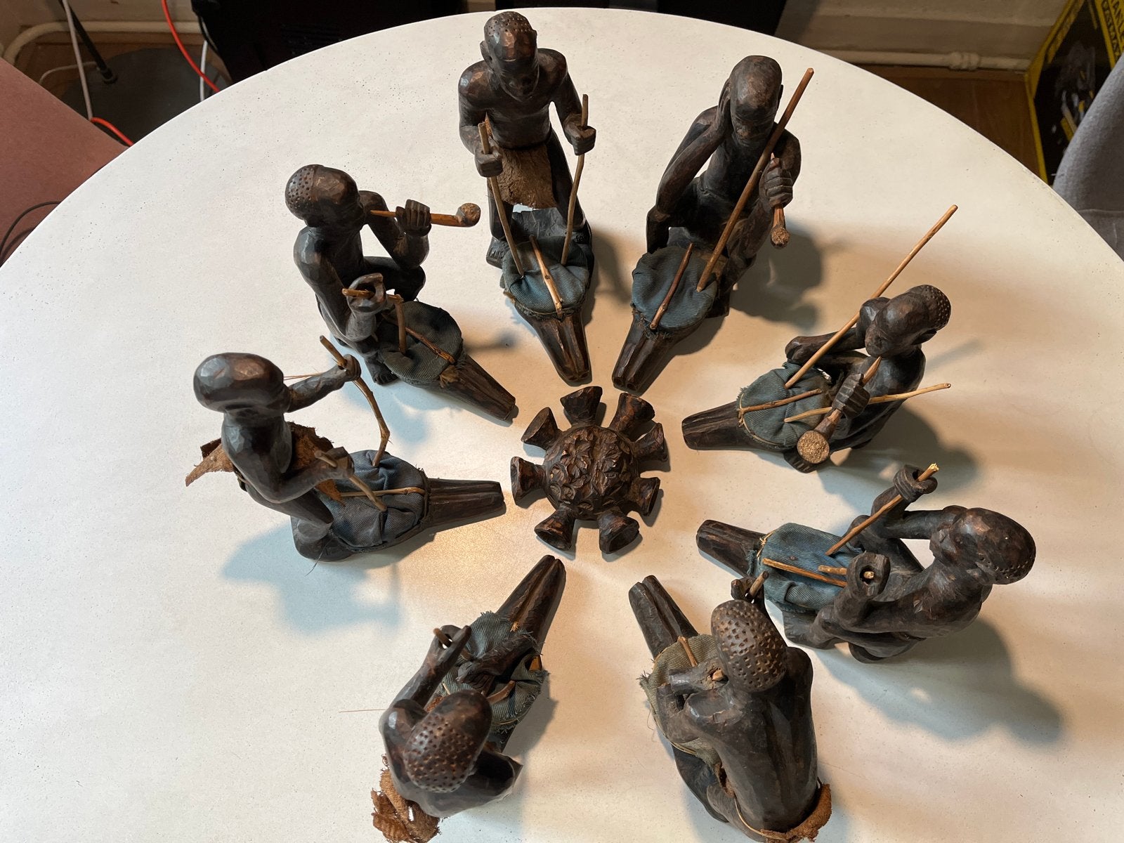 Set van 9 handgesneden Afrikaanse houten beelden, Antiek en Kunst, Ophalen of Verzenden