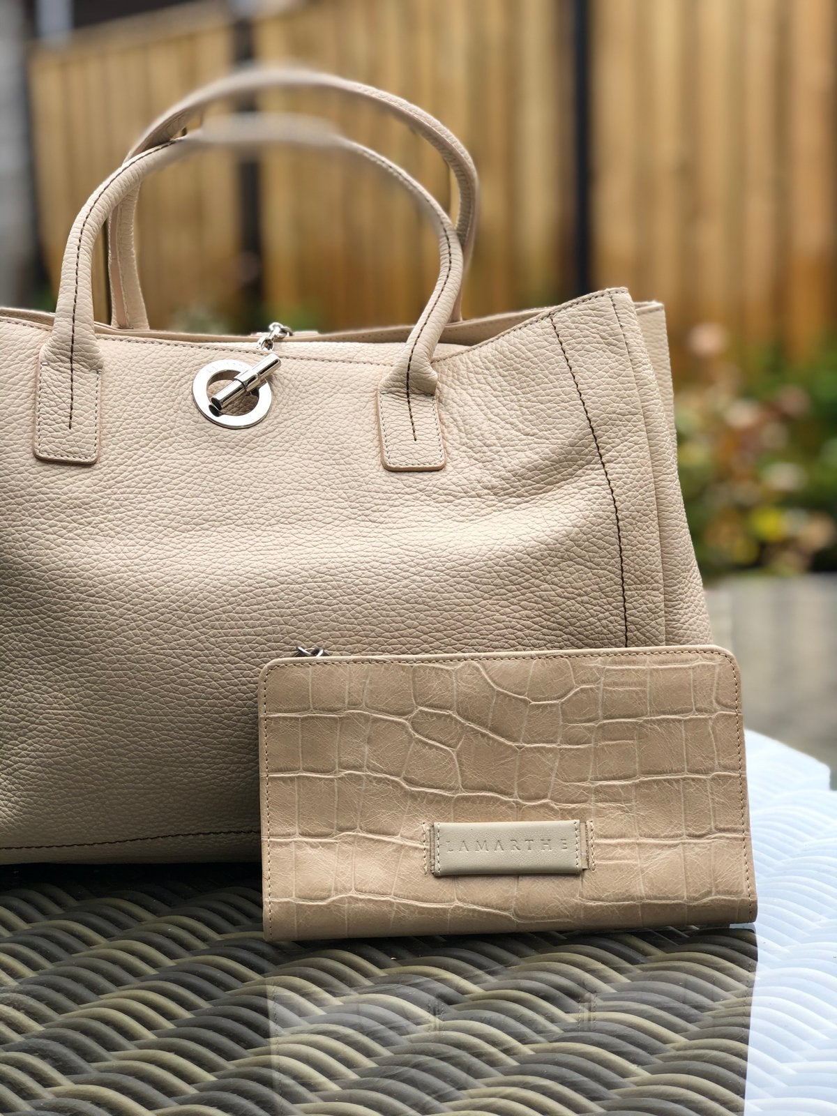 LaMarthe handtas | leer | beige/crème | 25x38 cm, Ophalen, Gebruikt, Beige, Handtas