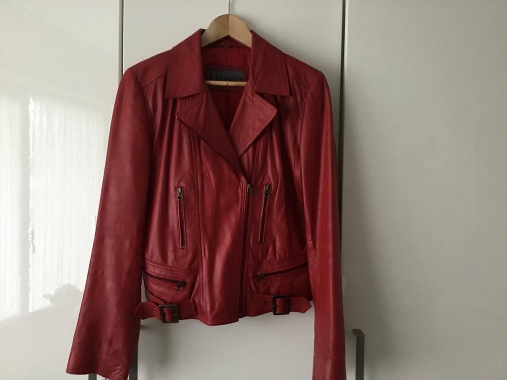 Rood leren jasje maat L, Ophalen, Zo goed als nieuw, Maat 38/40 (M), Rood