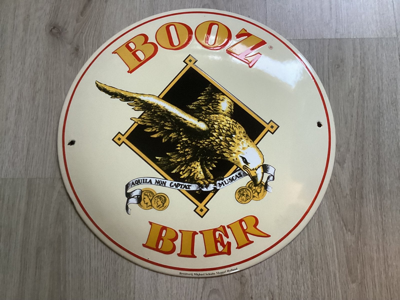 Vintage emaille reclame bord BOOZ BIER, M SCHULTz MEPPEL, Ophalen of Verzenden