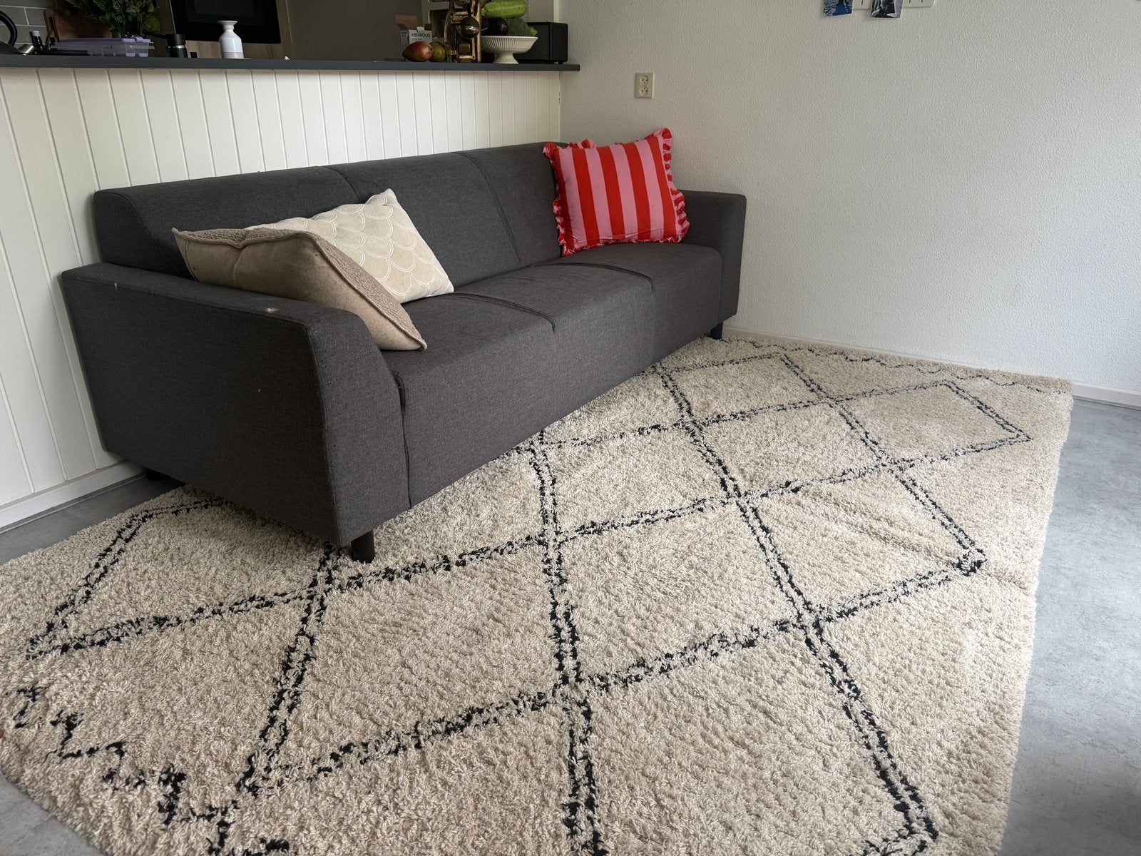 Vloerkleed Crème/Zwart 200x290 cm Karwei, Huis en Inrichting, Stoffering | Tapijten en Kleden, Ophalen, Zwart, 200 cm of meer