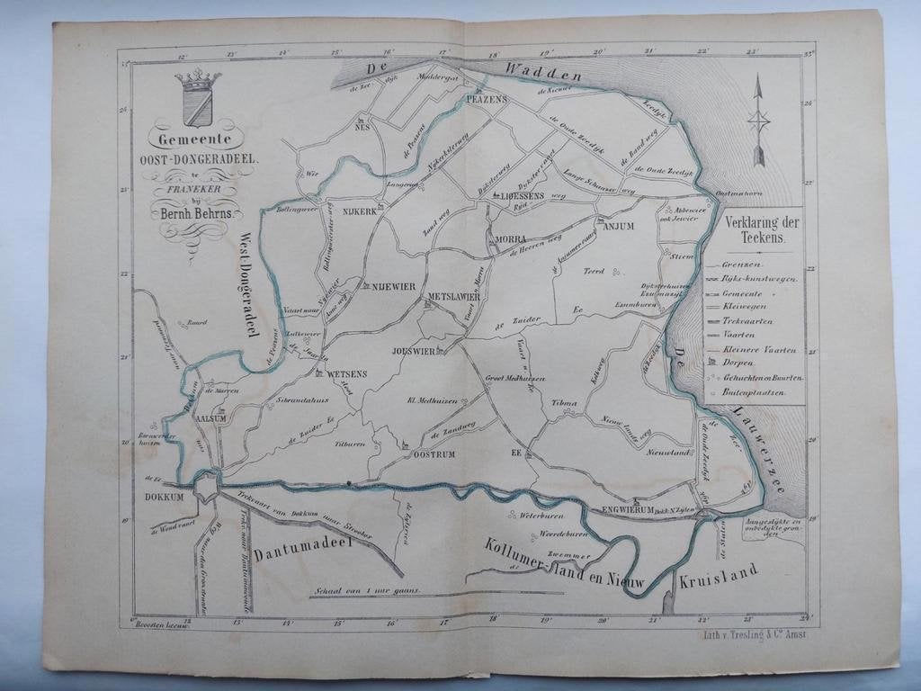24 / Oost Dongeradeel Dokkum Friesland Zeldzame litho 1861, Ophalen of Verzenden